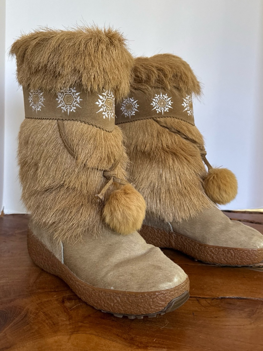 Oscar Sport Fox Fur Boots Italy Apres Ski Winter Boots Beige Womens EU 40 Size 9